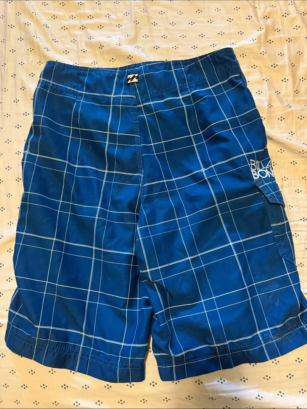 Billabong Men's Blue Plaid Boardshorts with Drawstring